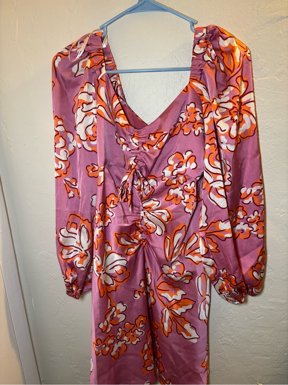 Floral Pink and Orange V-Neck Midi Dress